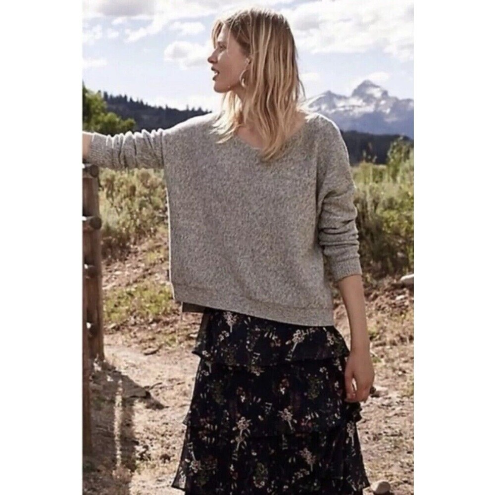 Anthropologie Moth Sweater Womens Sz S Gray Knit Scoop Neck Oversized Pullover